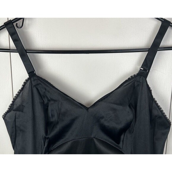 Komar Black Nylon Vintage USA Lace Detail Midi/Maxi Slip Dress Women’s Size 34 - Picture 7 of 7